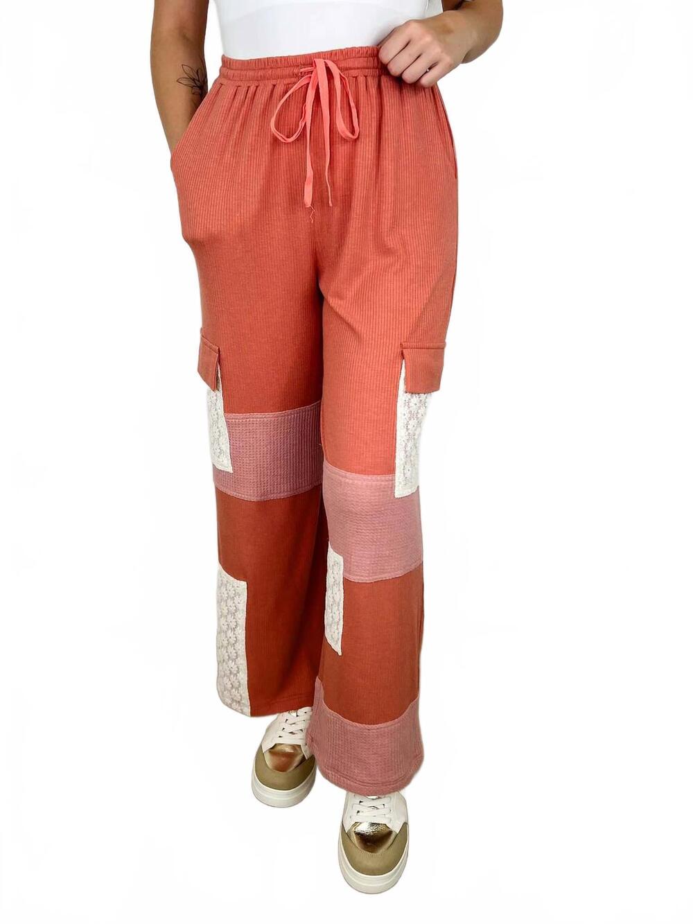 NEW DAVI & DANI cozy high-rise rayon blend wide leg pants in salmon orange